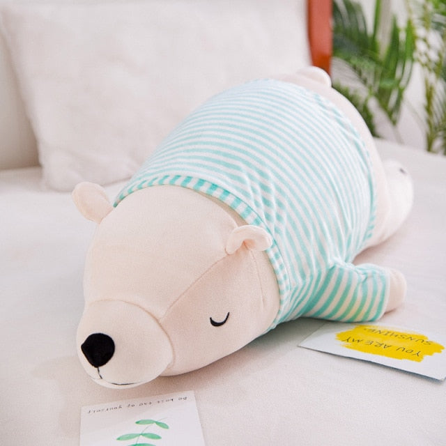Kawaii Cute Long Sleeping Polar Bear Sweater Stuffed Plush Pillow Toy